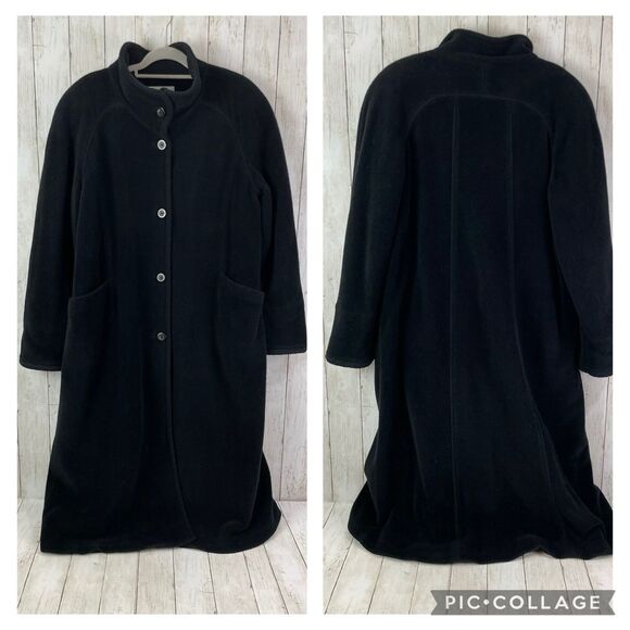 Vintage LL Bean Women’s M Wool Blend Long Trench Coat Black Made In USA - Picture 1 of 11